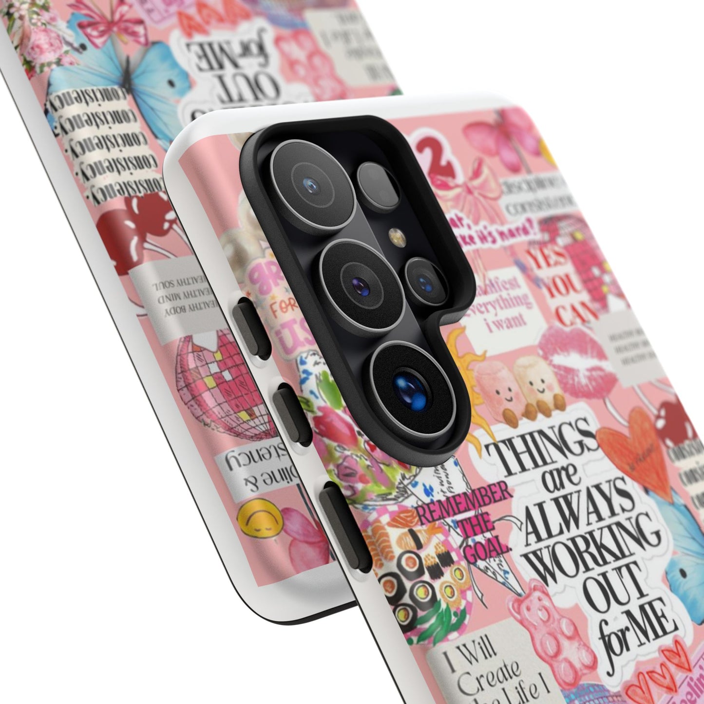 Phone Case — Pink Positive Collage “Things Are Always Working Out For Me”