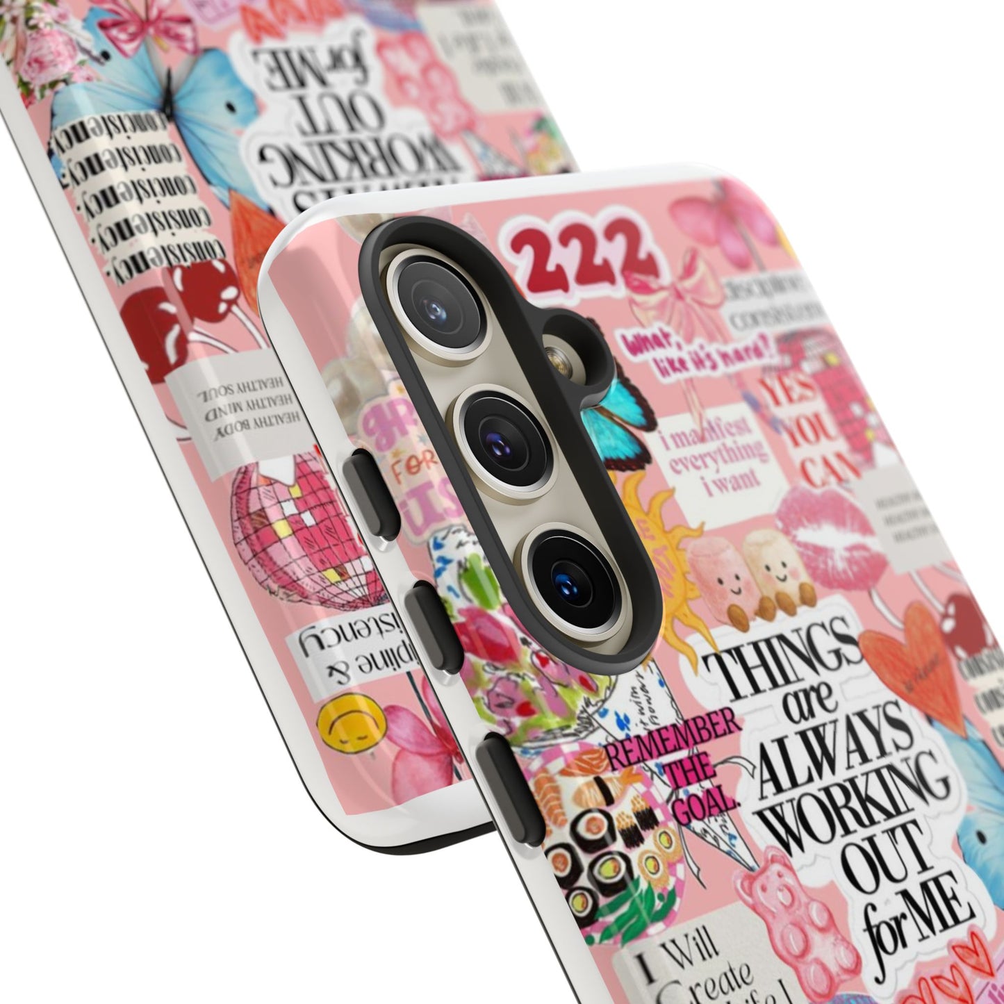 Phone Case — Pink Positive Collage “Things Are Always Working Out For Me”