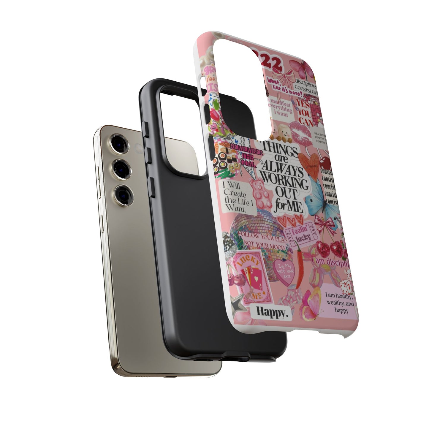 Phone Case — Pink Positive Collage “Things Are Always Working Out For Me”