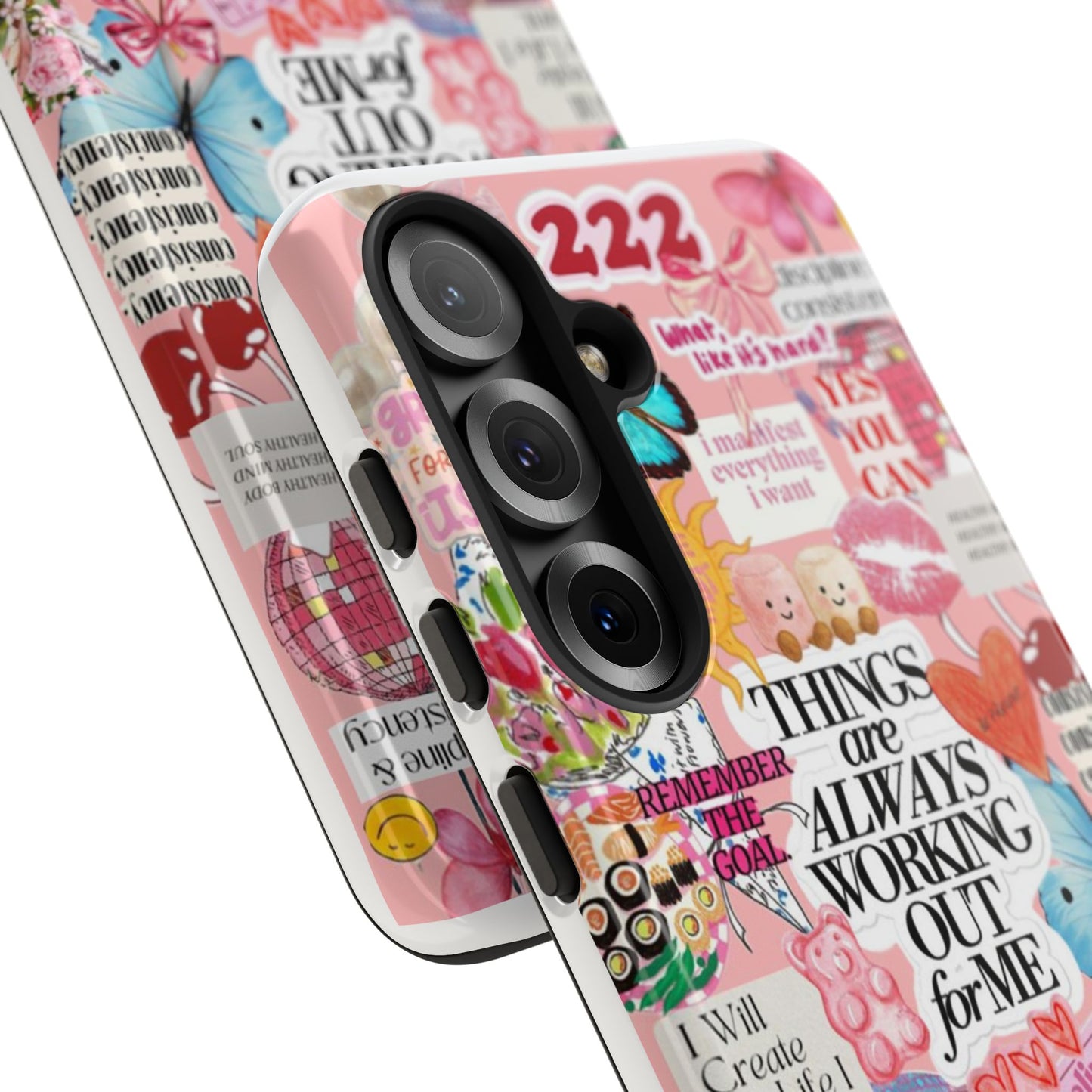 Phone Case — Pink Positive Collage “Things Are Always Working Out For Me”