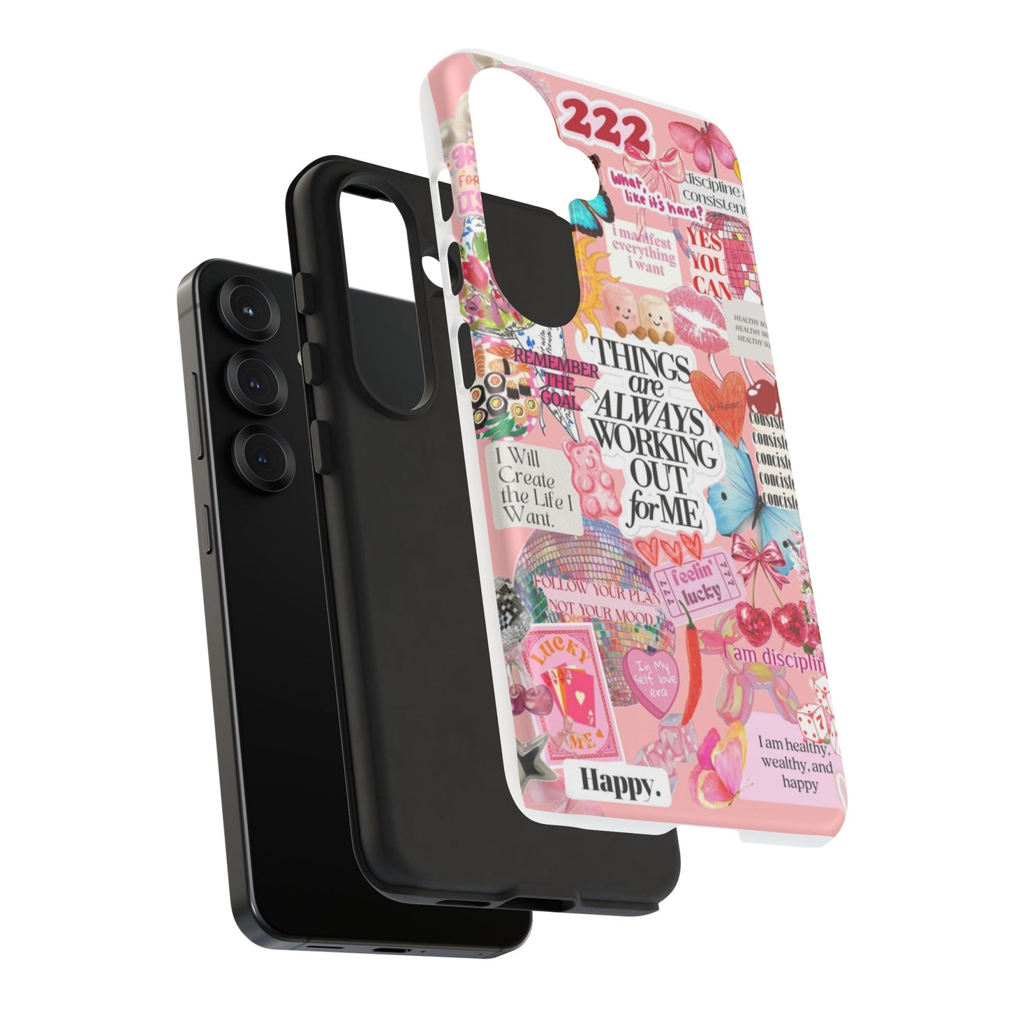 Phone Case — Pink Positive Collage “Things Are Always Working Out For Me”