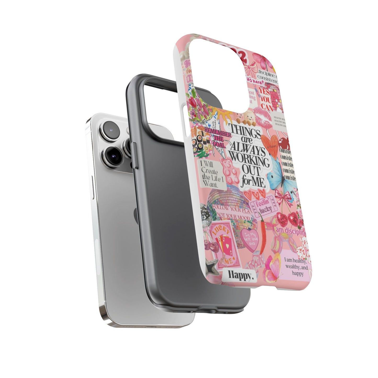 Phone Case — Pink Positive Collage “Things Are Always Working Out For Me”
