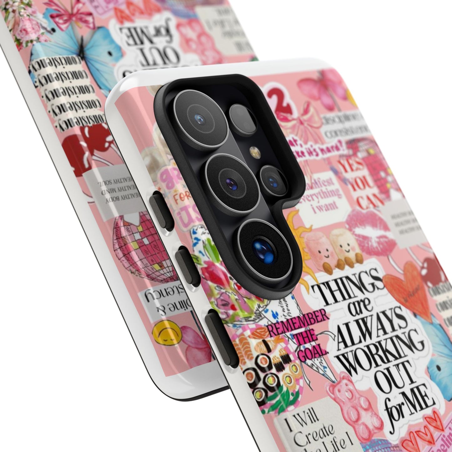 Phone Case — Pink Positive Collage “Things Are Always Working Out For Me”