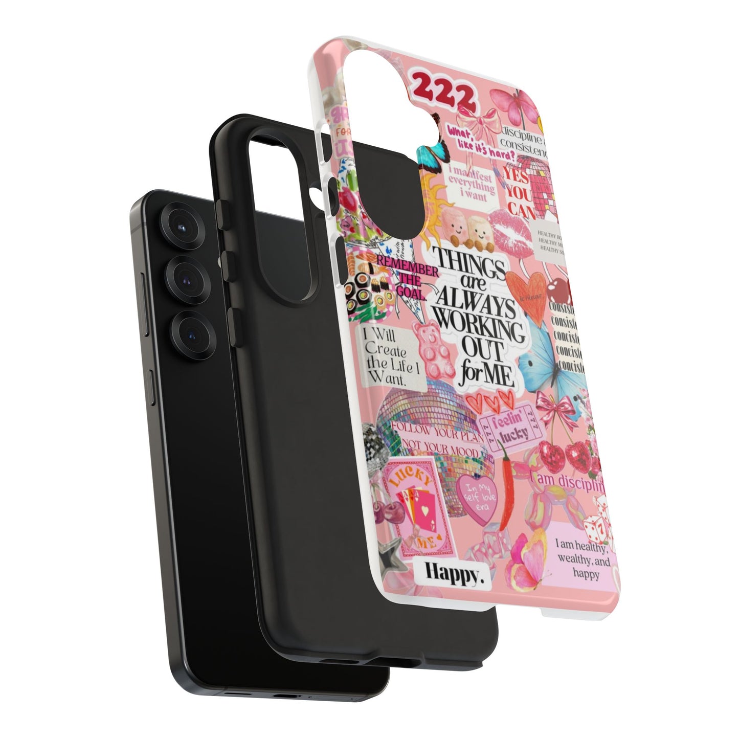 Phone Case — Pink Positive Collage “Things Are Always Working Out For Me”