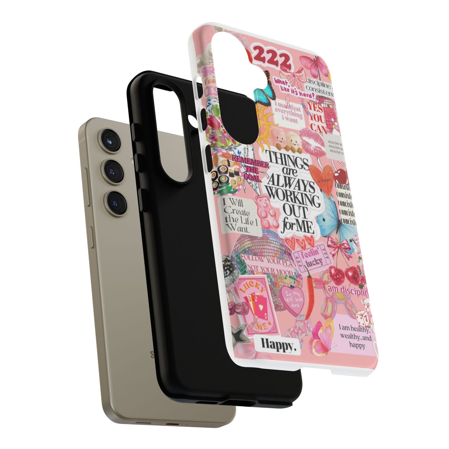 Phone Case — Pink Positive Collage “Things Are Always Working Out For Me”