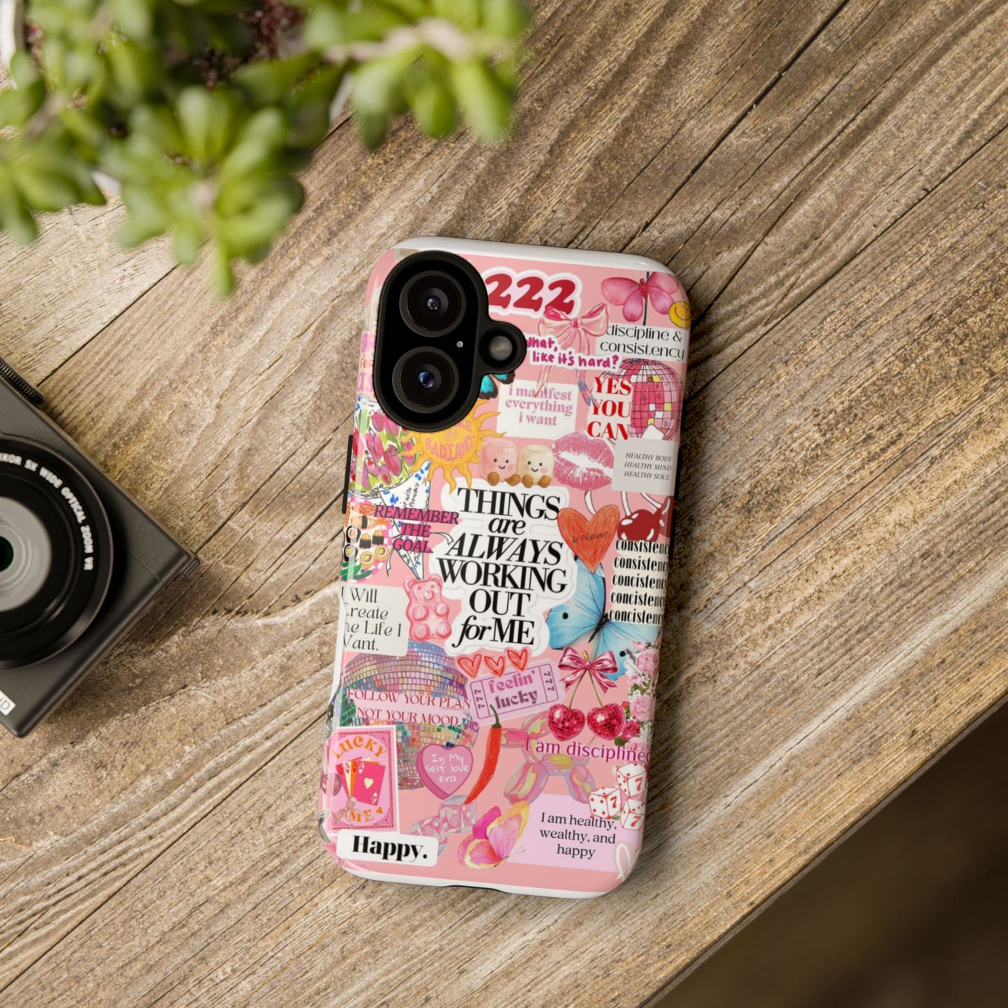 Phone Case — Pink Positive Collage “Things Are Always Working Out For Me”