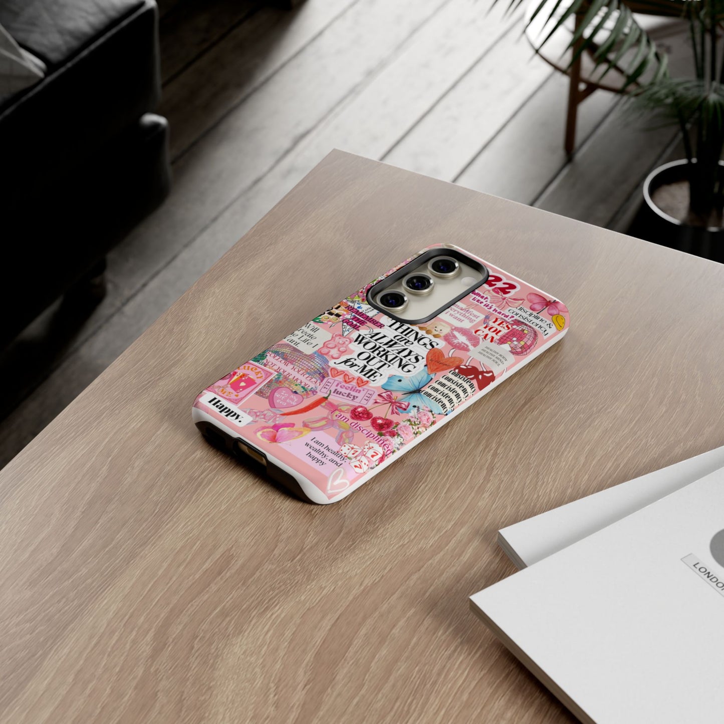 Phone Case — Pink Positive Collage “Things Are Always Working Out For Me”