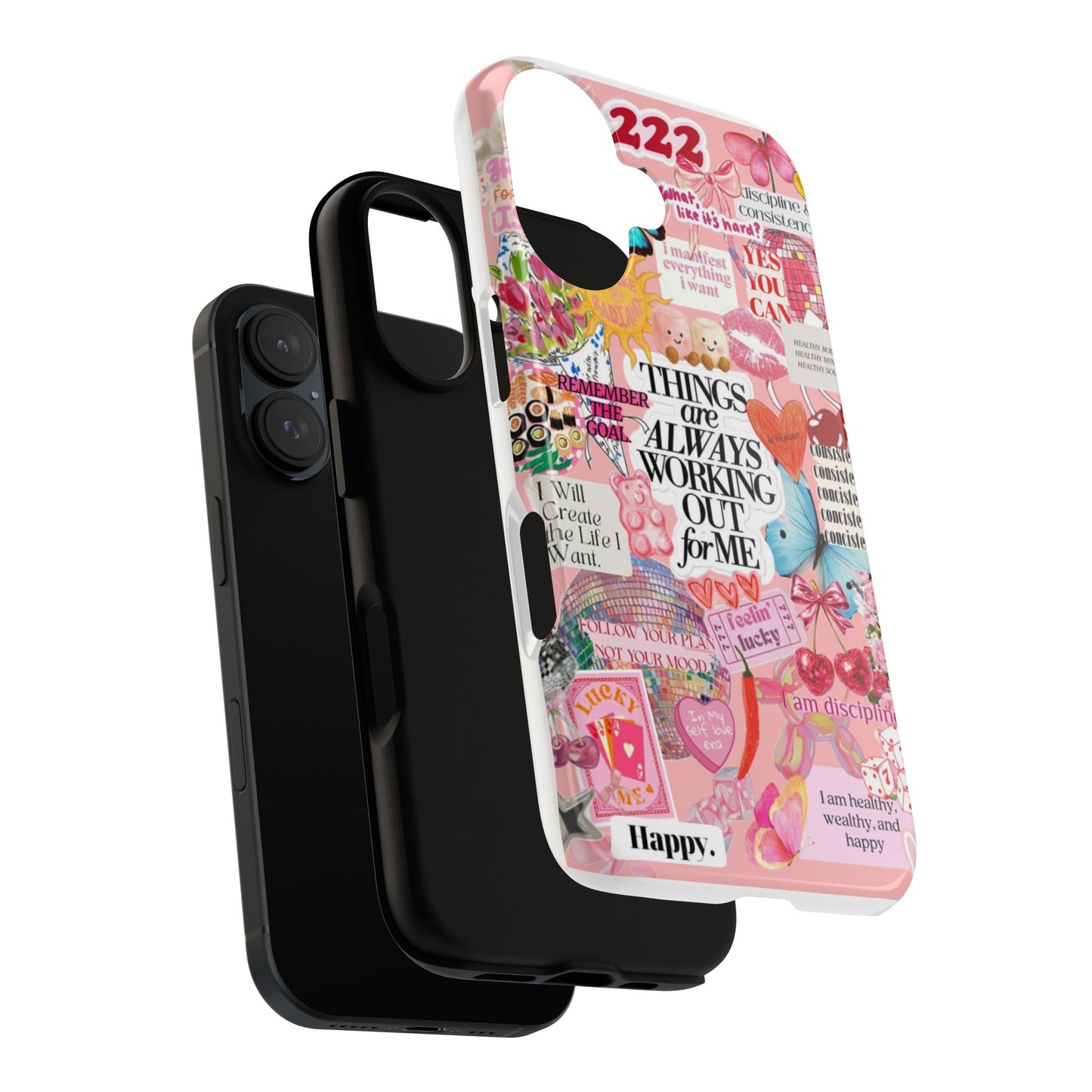 Phone Case — Pink Positive Collage “Things Are Always Working Out For Me”