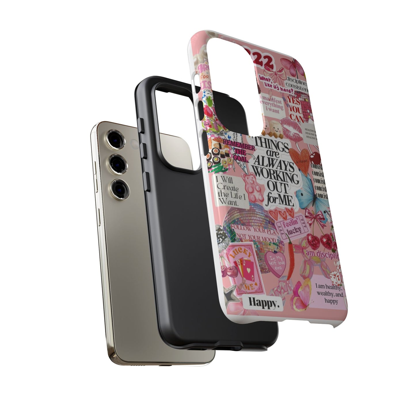 Phone Case — Pink Positive Collage “Things Are Always Working Out For Me”