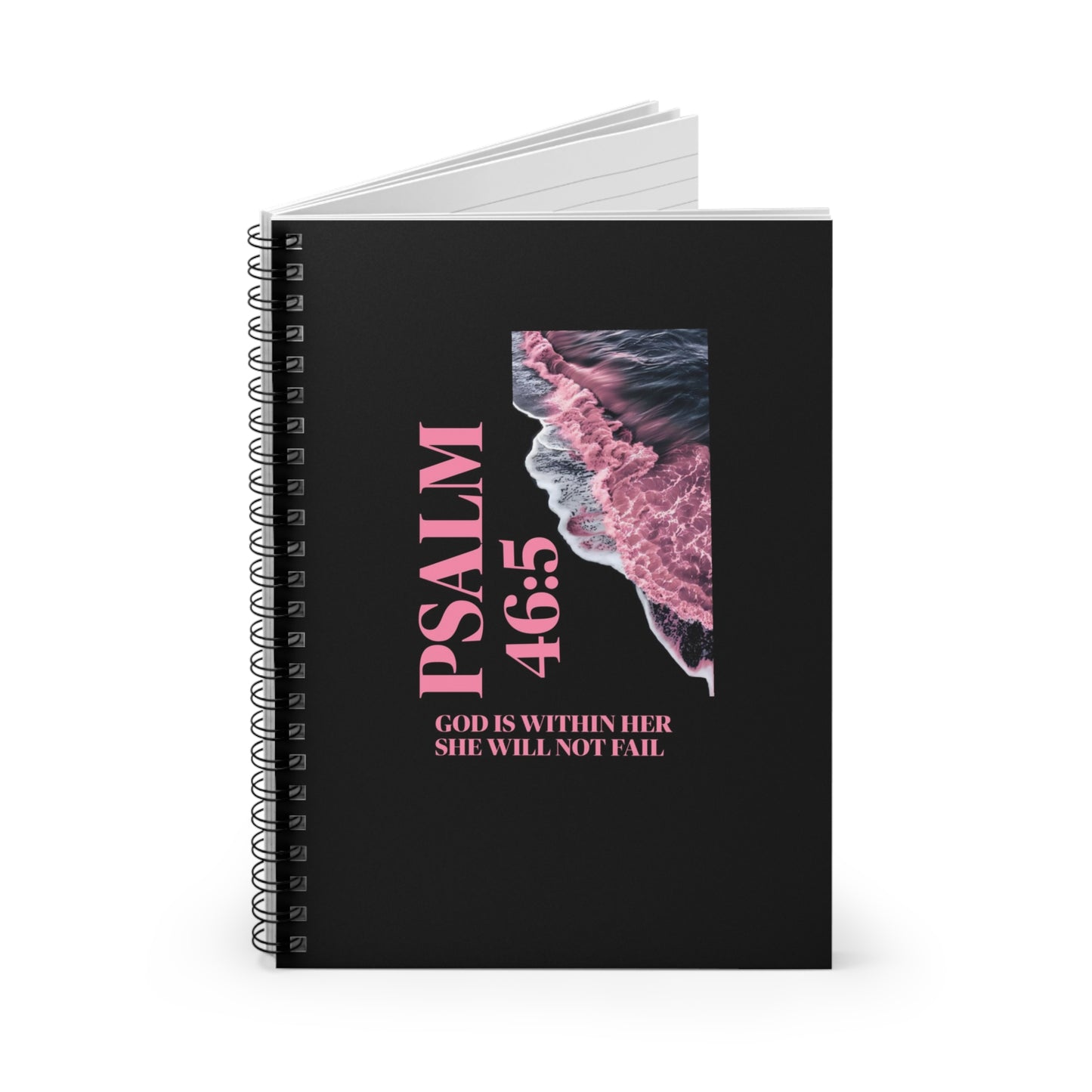 Psalm 46:5 Spiral Notebook — Christian Inspirational Journal with Pink Ocean Design