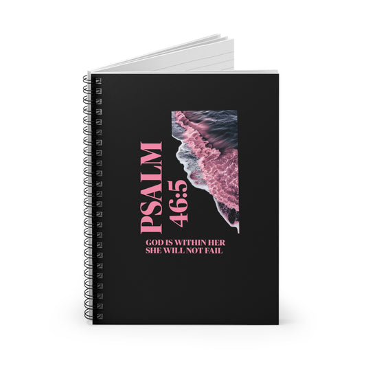 Psalm 46:5 Spiral Notebook — Christian Inspirational Journal with Pink Ocean Design