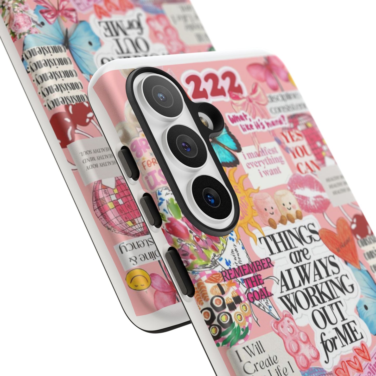 Phone Case — Pink Positive Collage “Things Are Always Working Out For Me”