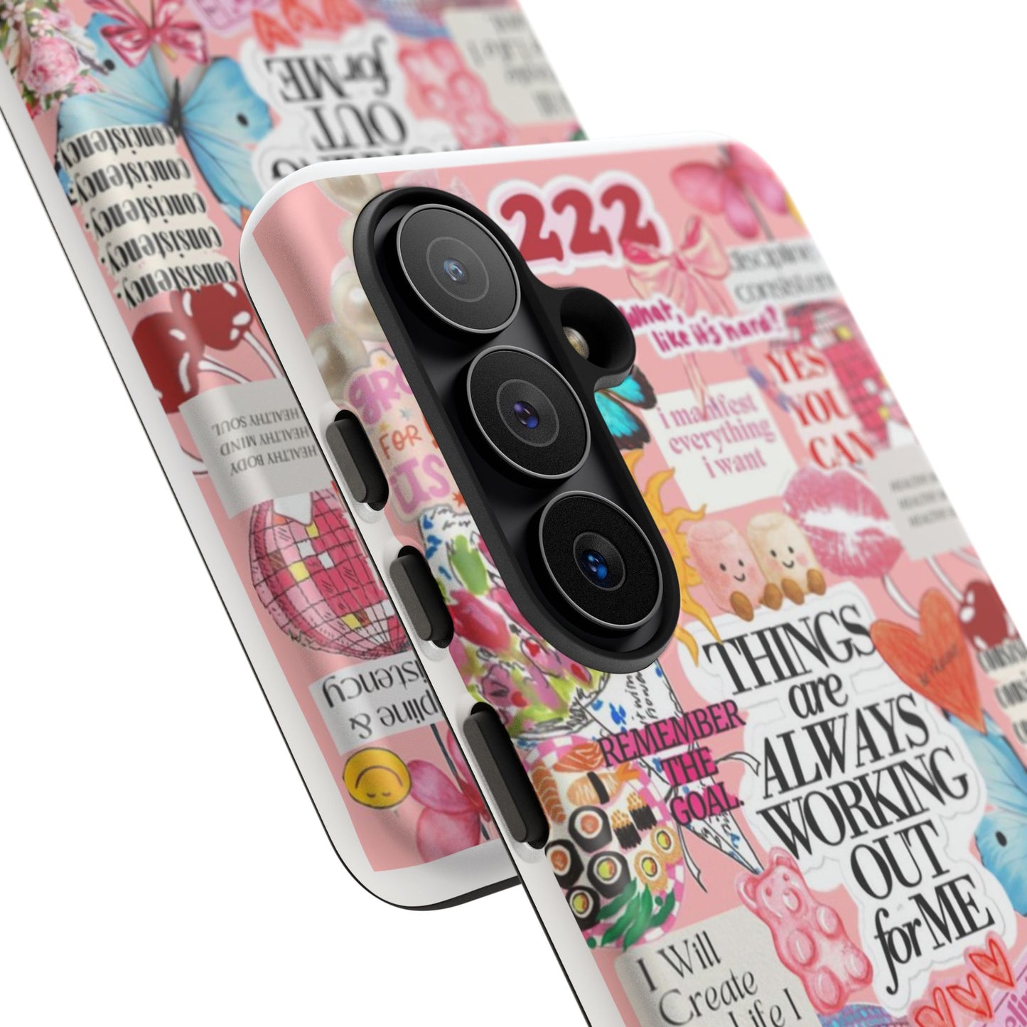 Phone Case — Pink Positive Collage “Things Are Always Working Out For Me”