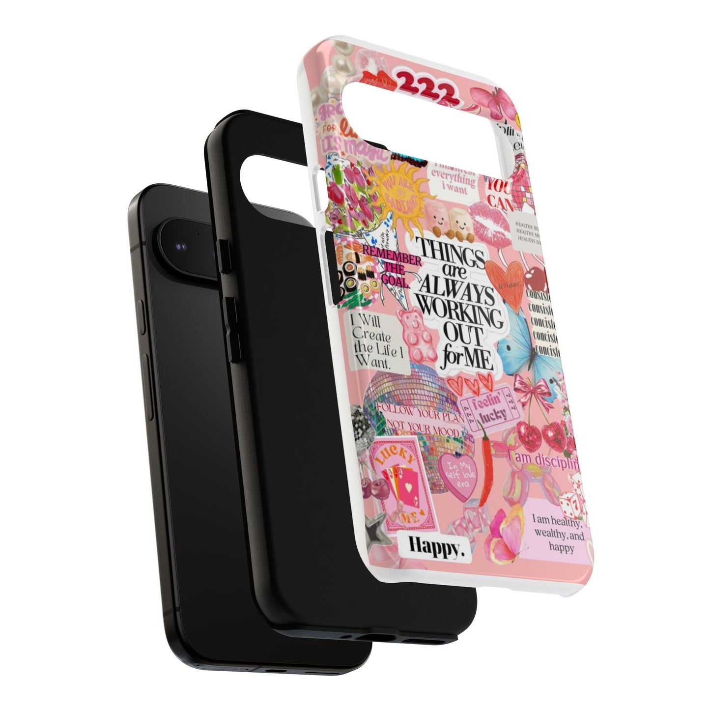 Phone Case — Pink Positive Collage “Things Are Always Working Out For Me”
