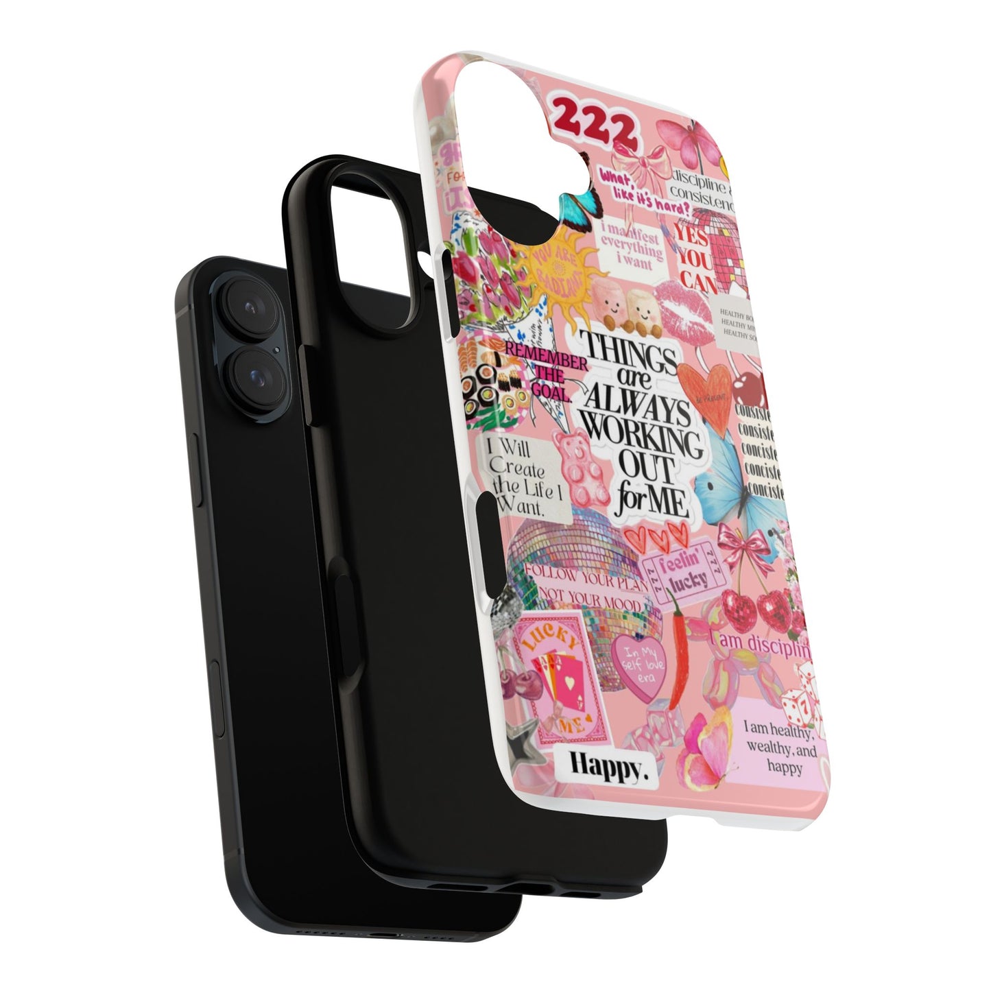 Phone Case — Pink Positive Collage “Things Are Always Working Out For Me”