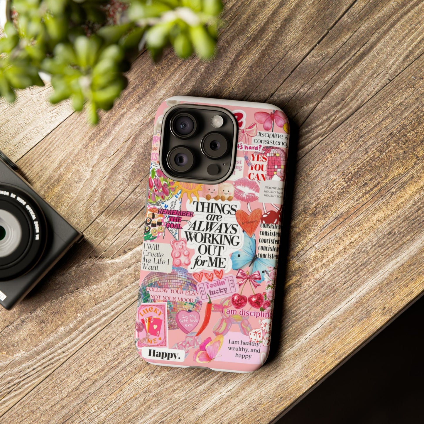 Phone Case — Pink Positive Collage “Things Are Always Working Out For Me”