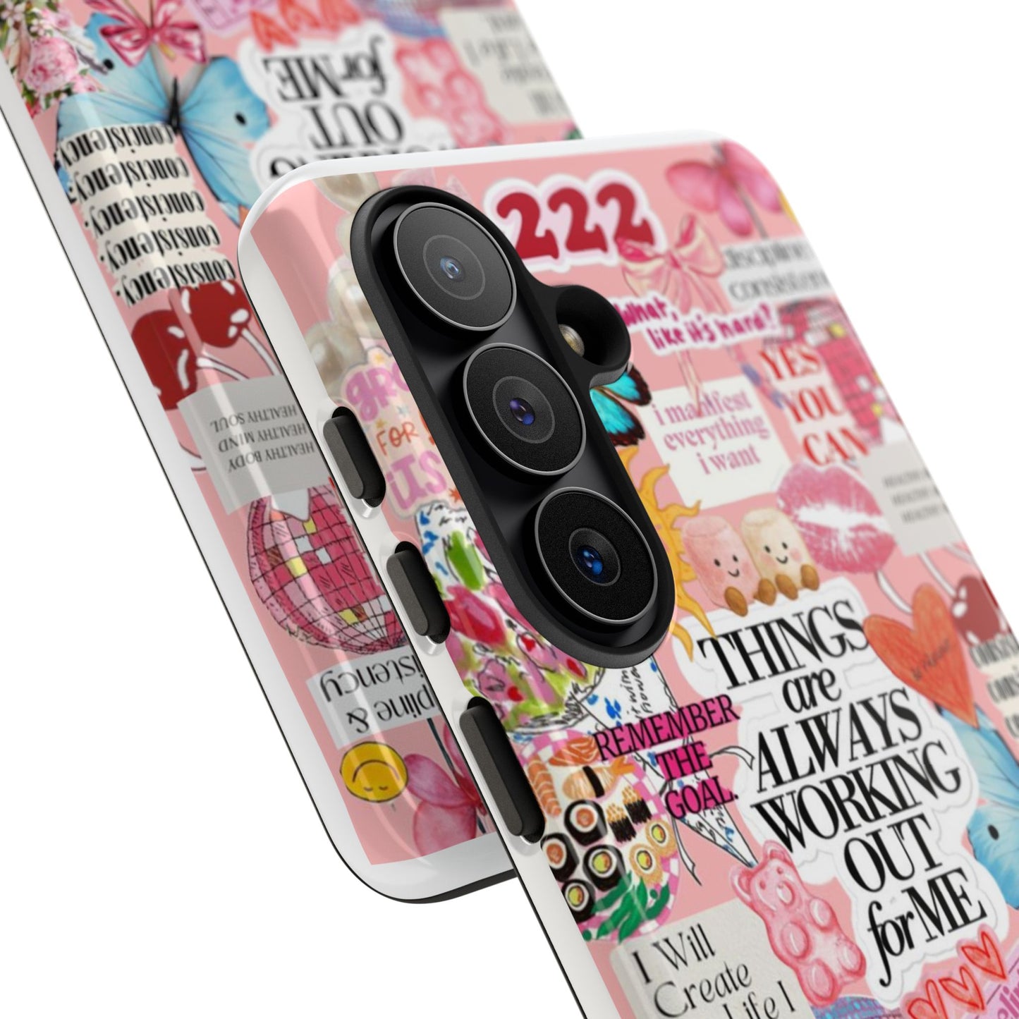 Phone Case — Pink Positive Collage “Things Are Always Working Out For Me”