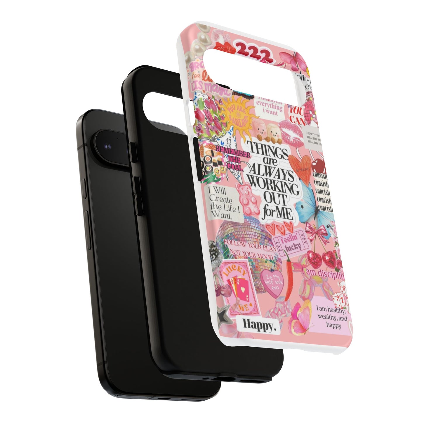 Phone Case — Pink Positive Collage “Things Are Always Working Out For Me”