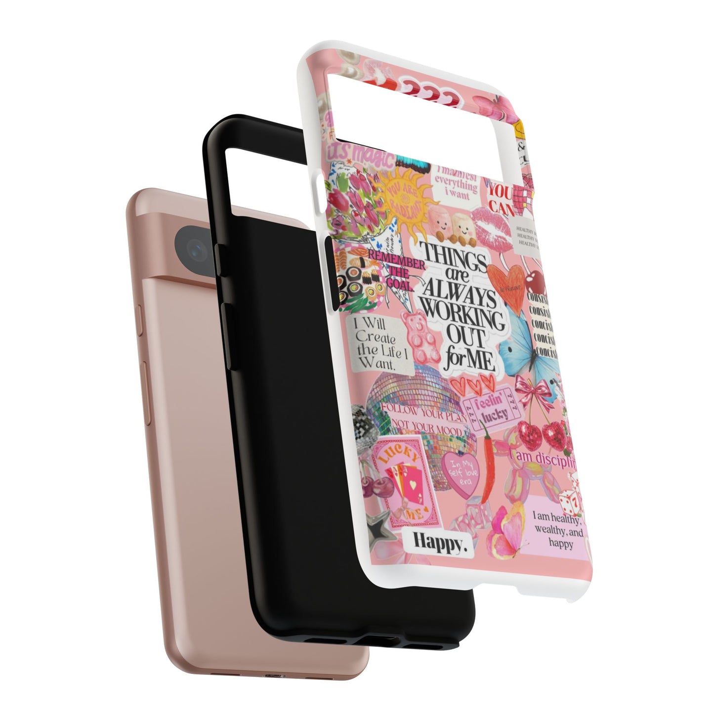 Phone Case — Pink Positive Collage “Things Are Always Working Out For Me”