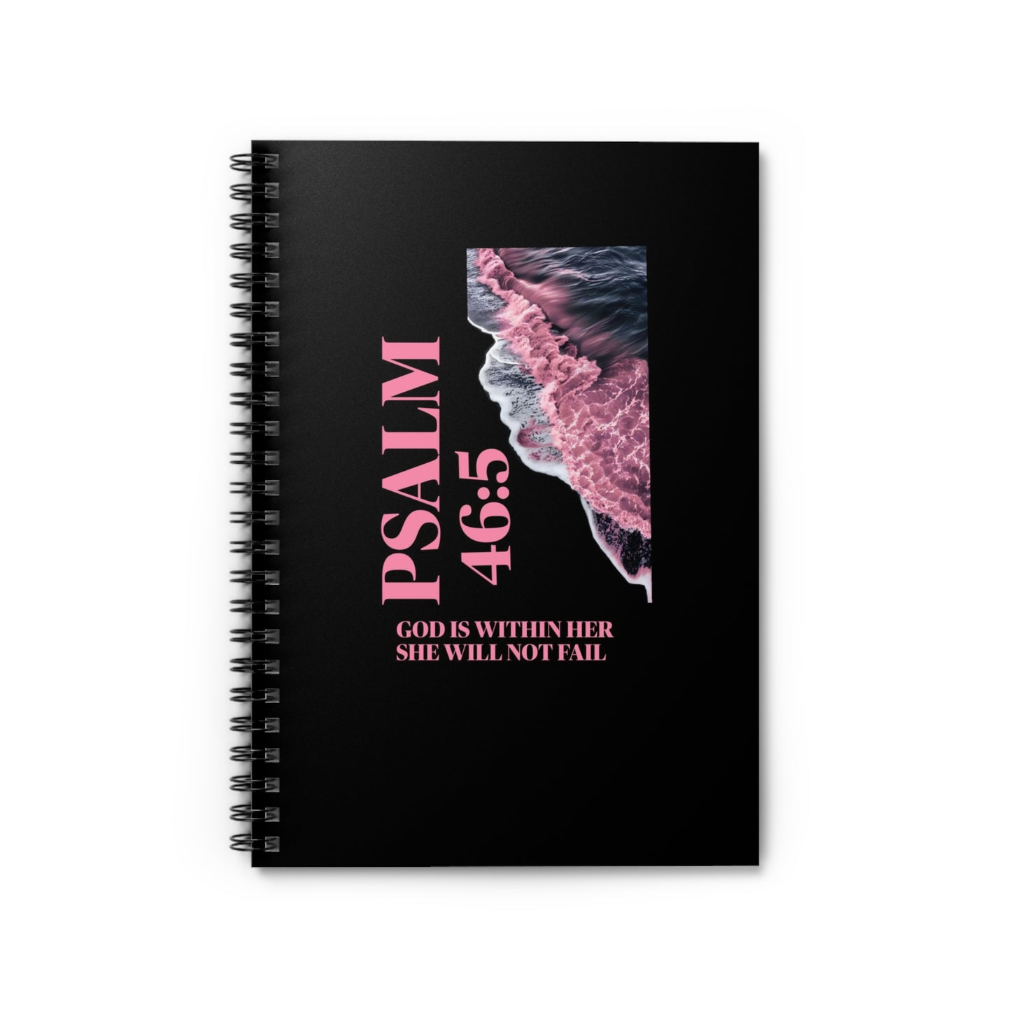 Psalm 46:5 Spiral Notebook — Christian Inspirational Journal with Pink Ocean Design