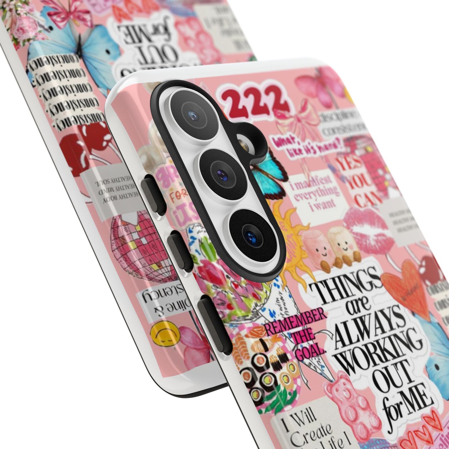 Phone Case — Pink Positive Collage “Things Are Always Working Out For Me”