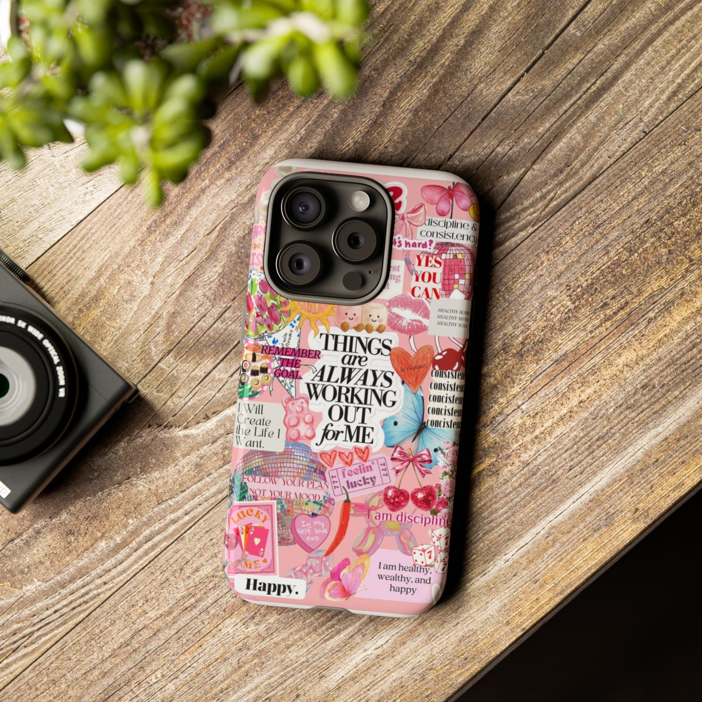 Phone Case — Pink Positive Collage “Things Are Always Working Out For Me”