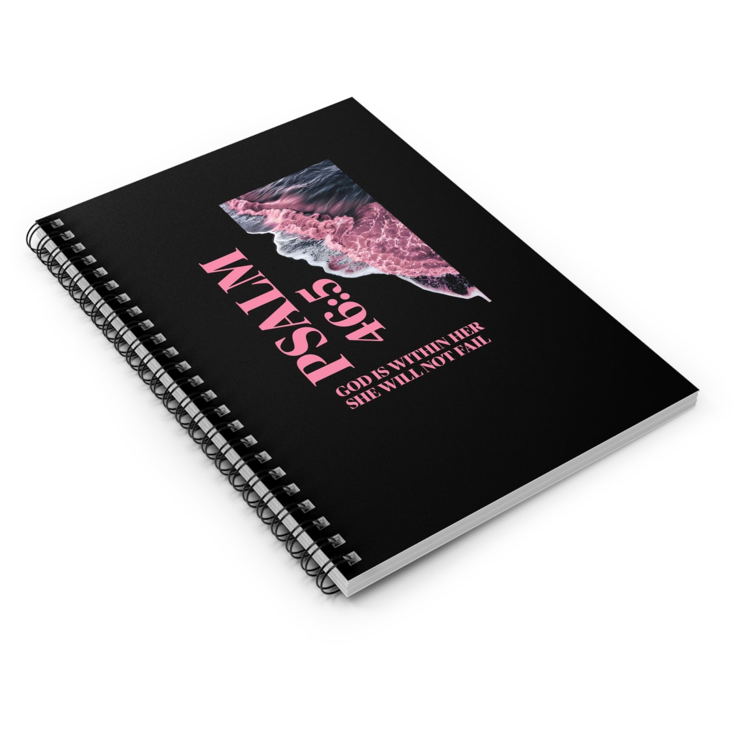 Psalm 46:5 Spiral Notebook — Christian Inspirational Journal with Pink Ocean Design
