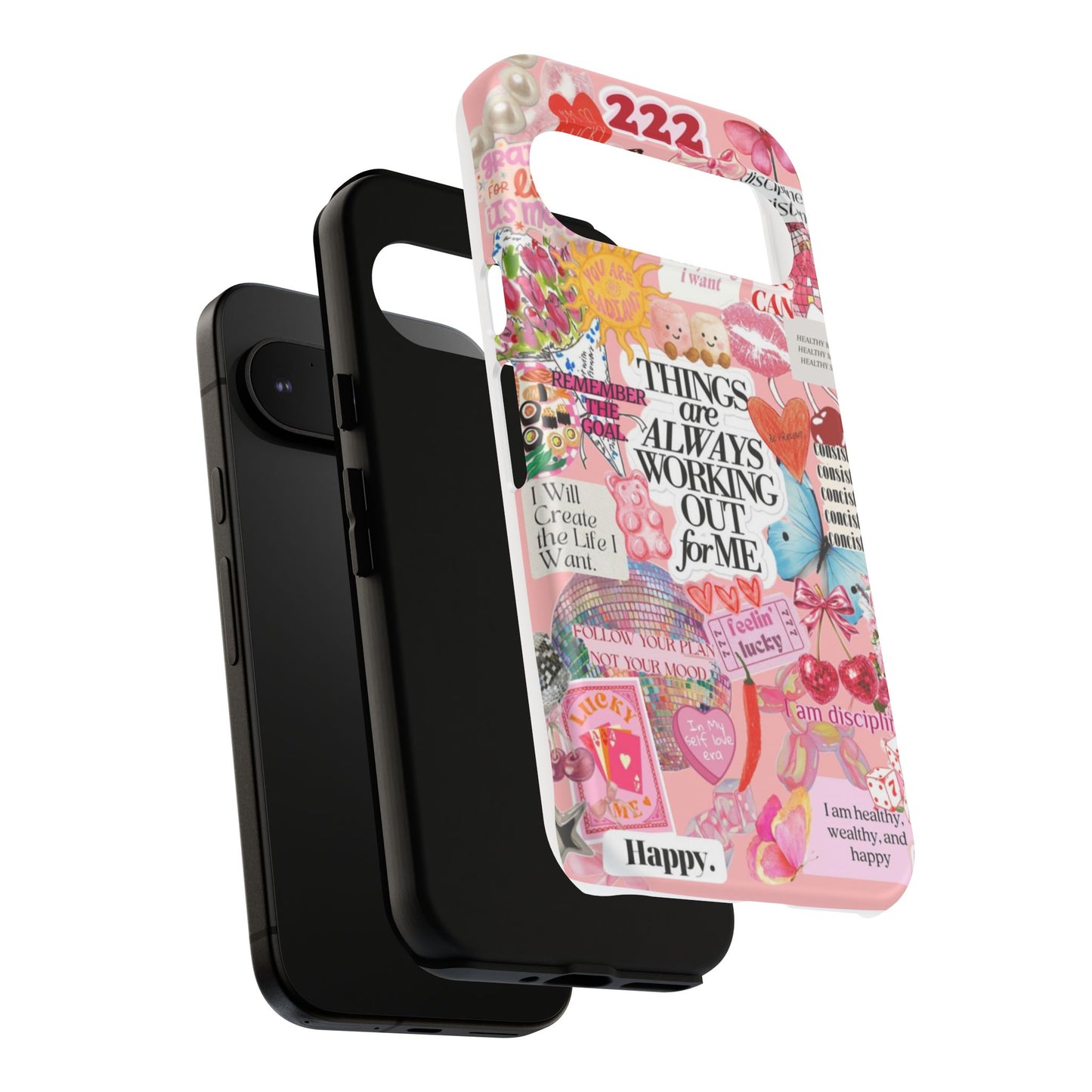 Phone Case — Pink Positive Collage “Things Are Always Working Out For Me”
