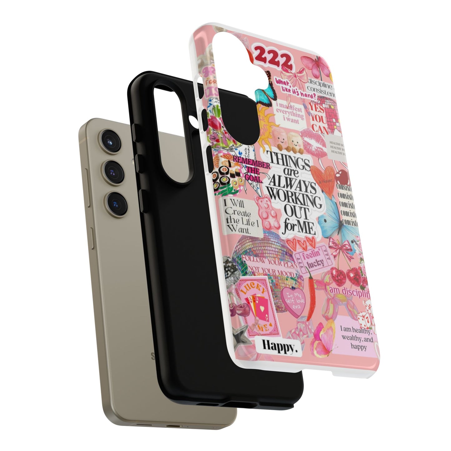 Phone Case — Pink Positive Collage “Things Are Always Working Out For Me”