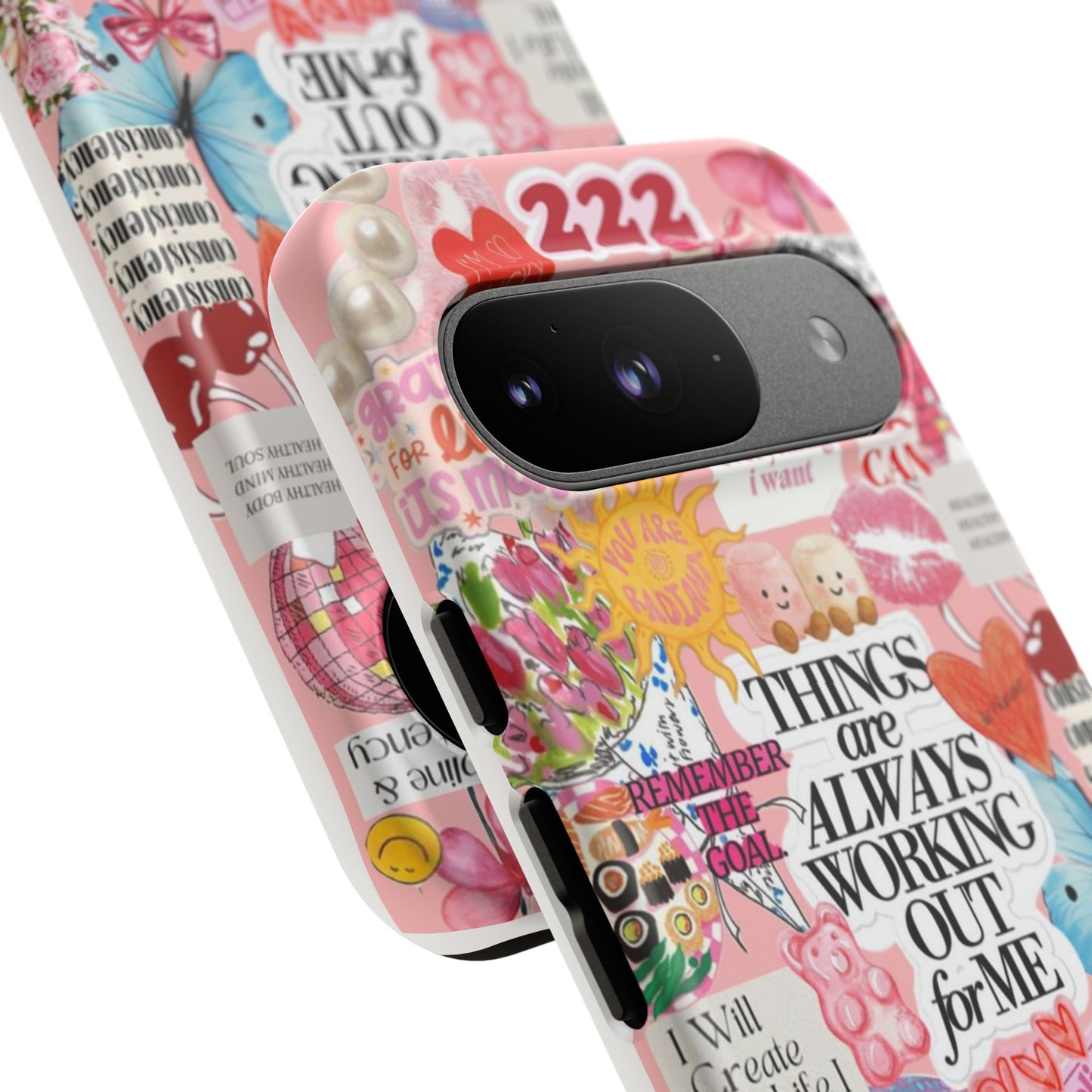 Phone Case — Pink Positive Collage “Things Are Always Working Out For Me”