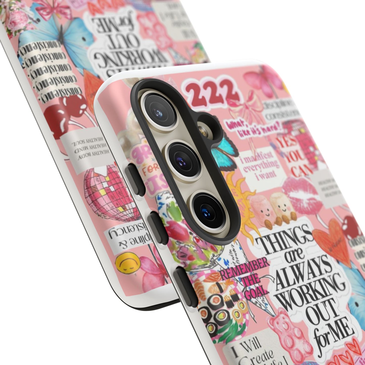 Phone Case — Pink Positive Collage “Things Are Always Working Out For Me”